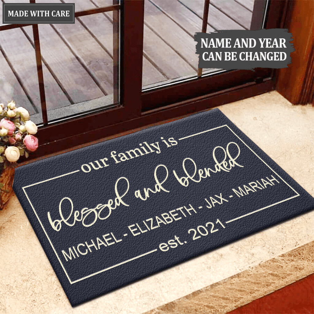 Blessed And Blended Family Personalized Doormat