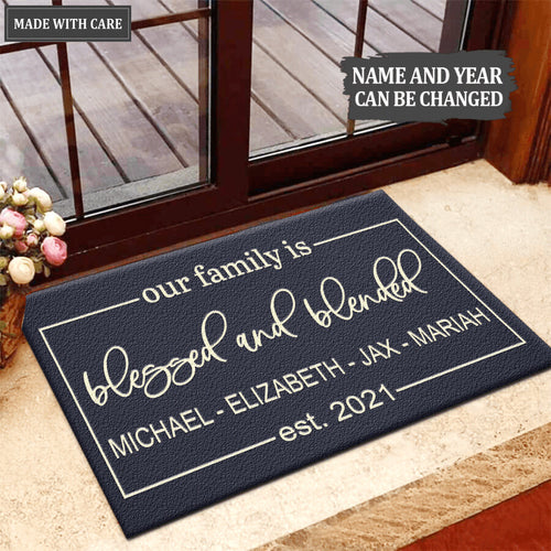 Blessed And Blended Family Personalized Doormat