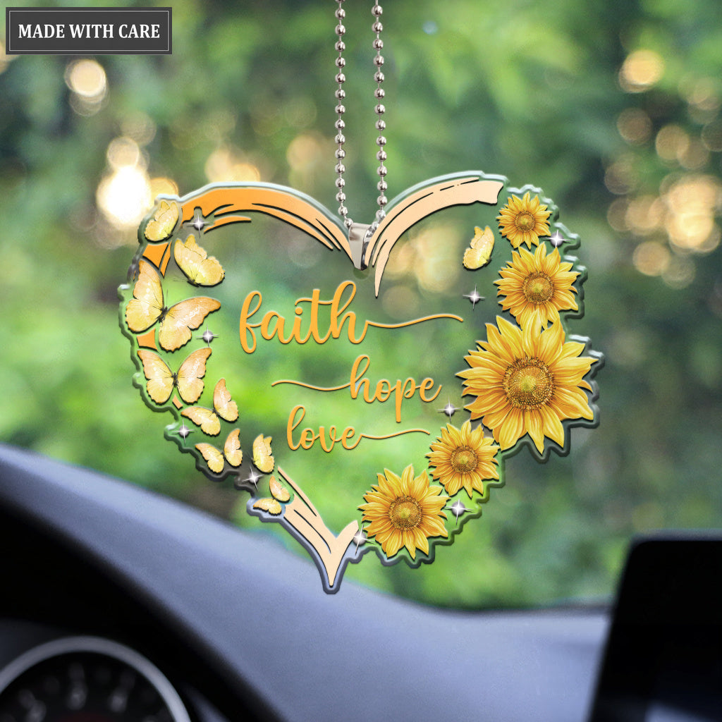 Faith Hope Love Butterflies Sunflower Heart Ornament