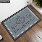 Border Stripe In Blue Personalized Doormat