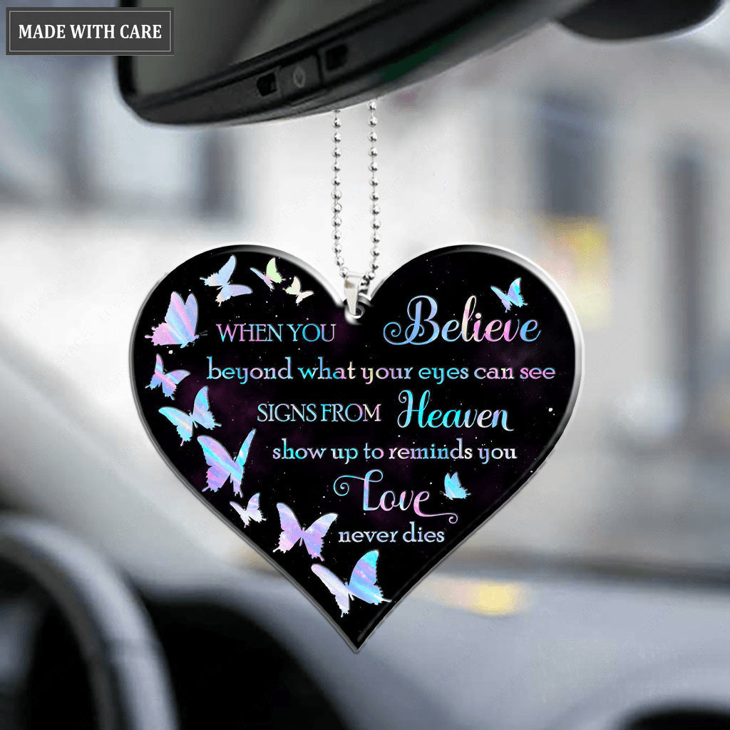 Butterflies When You Believe Heart Ornament