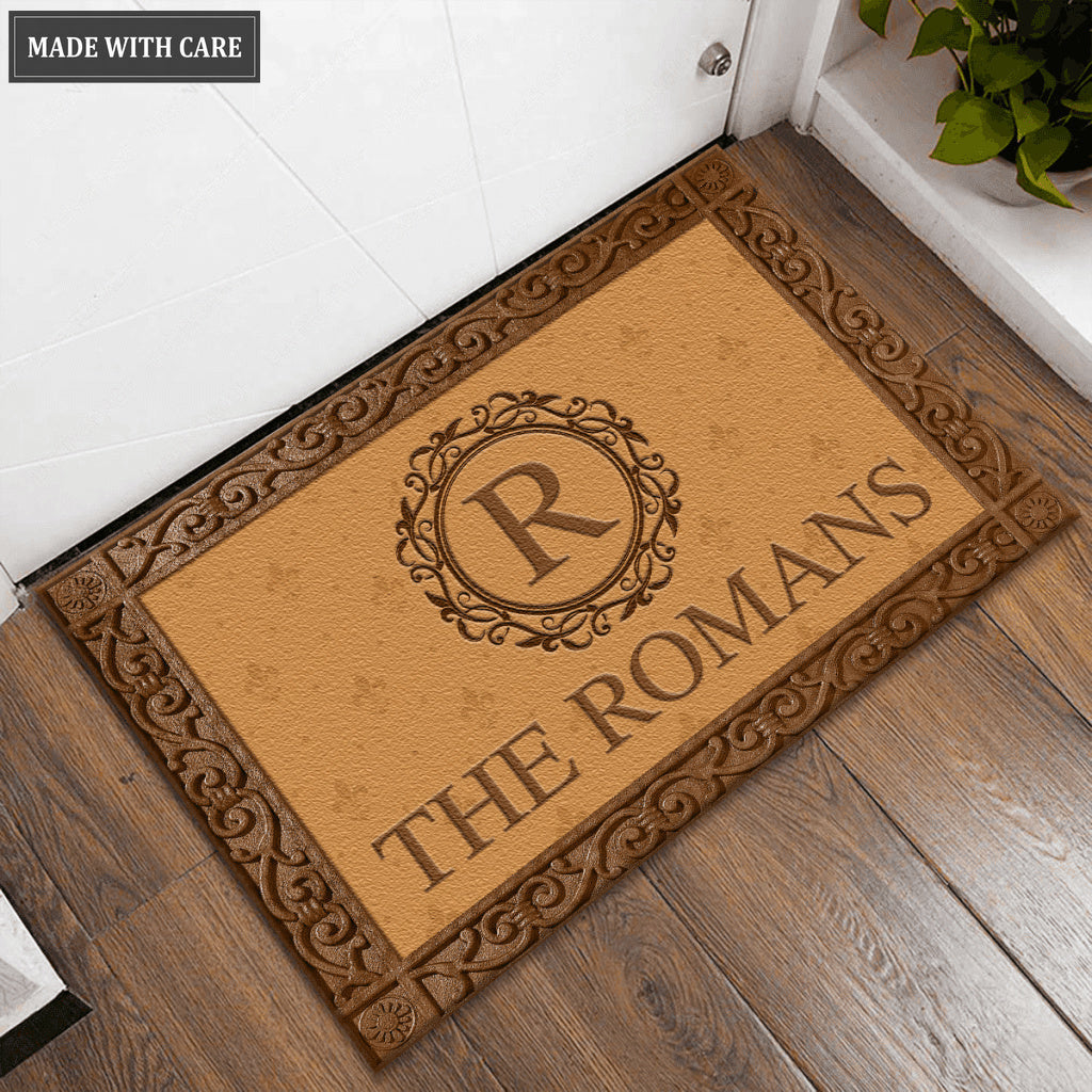 Custom Monogram Circle And Vine Family Doormat