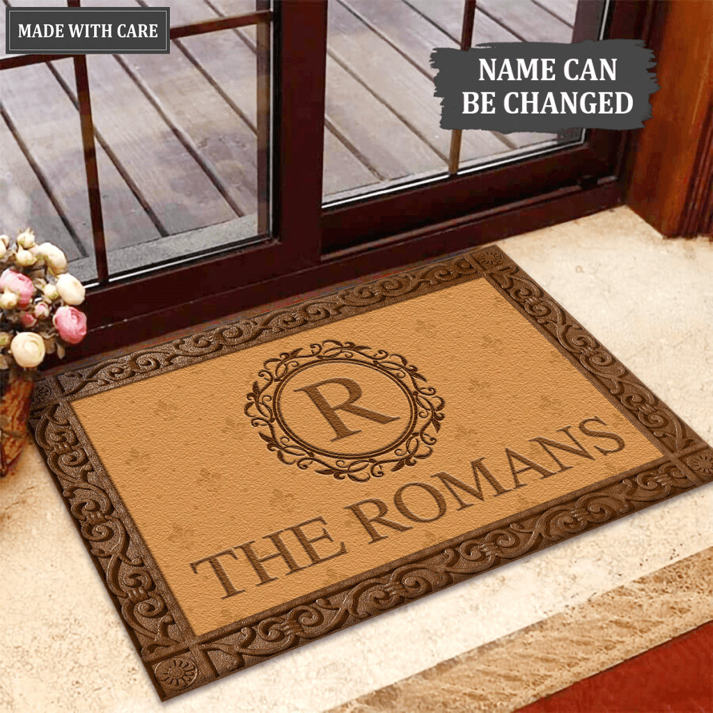 Custom Monogram Circle And Vine Family Doormat