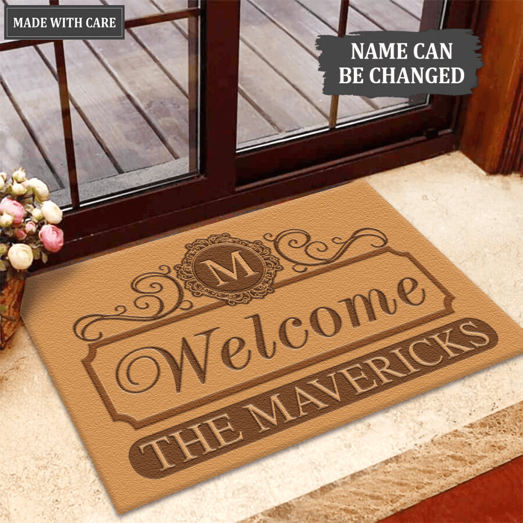 Elegant Personalized Brown Family Doormat