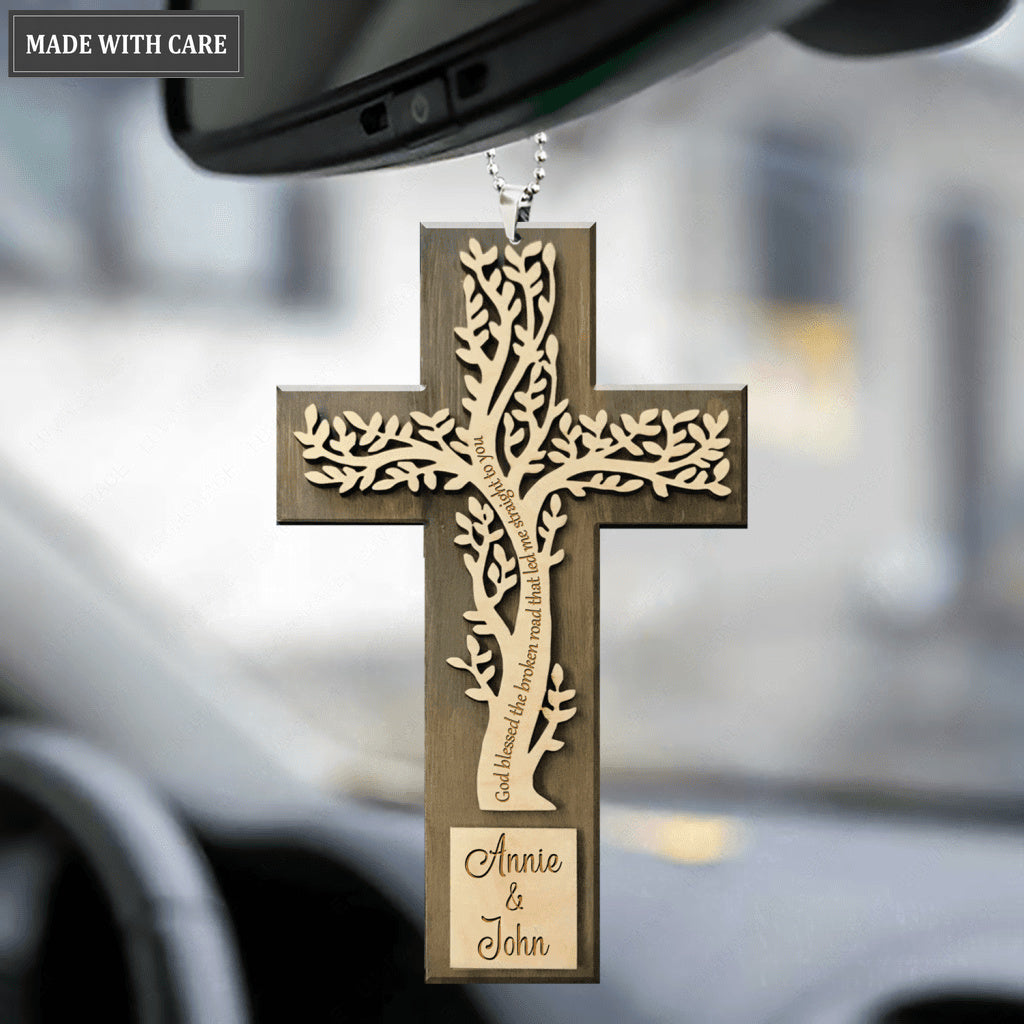 Personalized Tree Cross Blessed The Broken Road Ornament