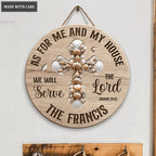 Seashell Cross As For Me And My House Personalized Wood Circle Sign