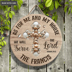 Seashell Cross As For Me And My House Personalized Wood Circle Sign