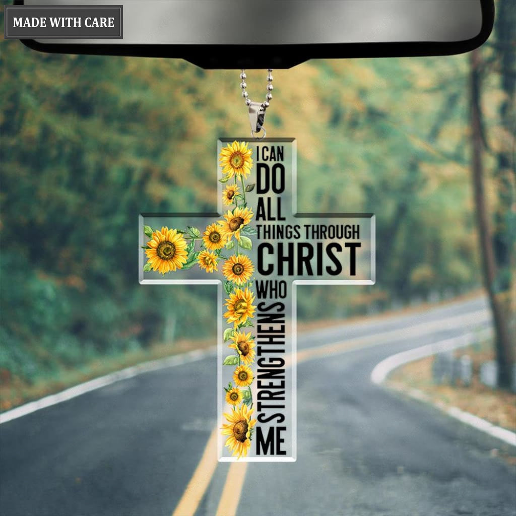 Sunflower Cross I Can Do All Things Through Christ Ornament
