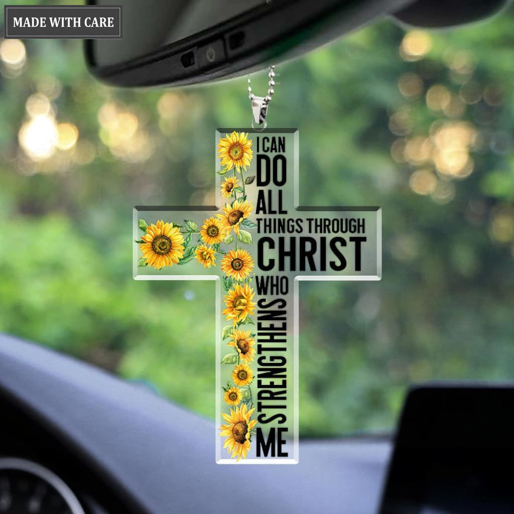Sunflower Cross I Can Do All Things Through Christ Ornament