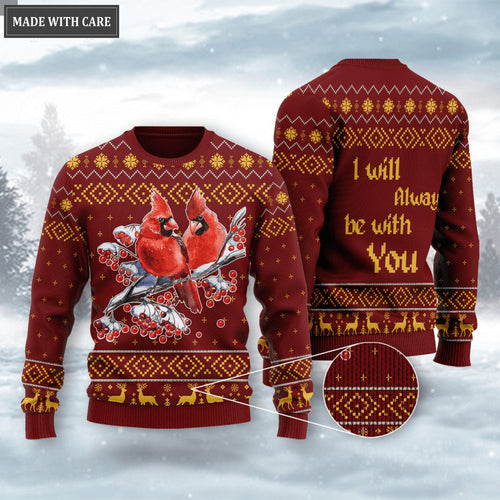 Christmas Cardinal Wool Knitted Pattern I Will Always Be With You Ugly Sweater