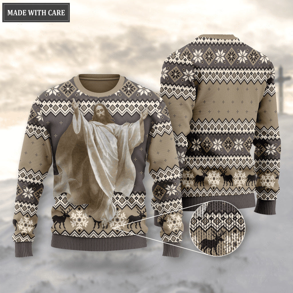Vintage Christian God Wool Knitted Christmas Pattern Ugly Sweater