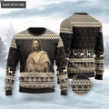 Vintage God Christ Light Wool Knitted Christmas Pattern Ugly Sweater