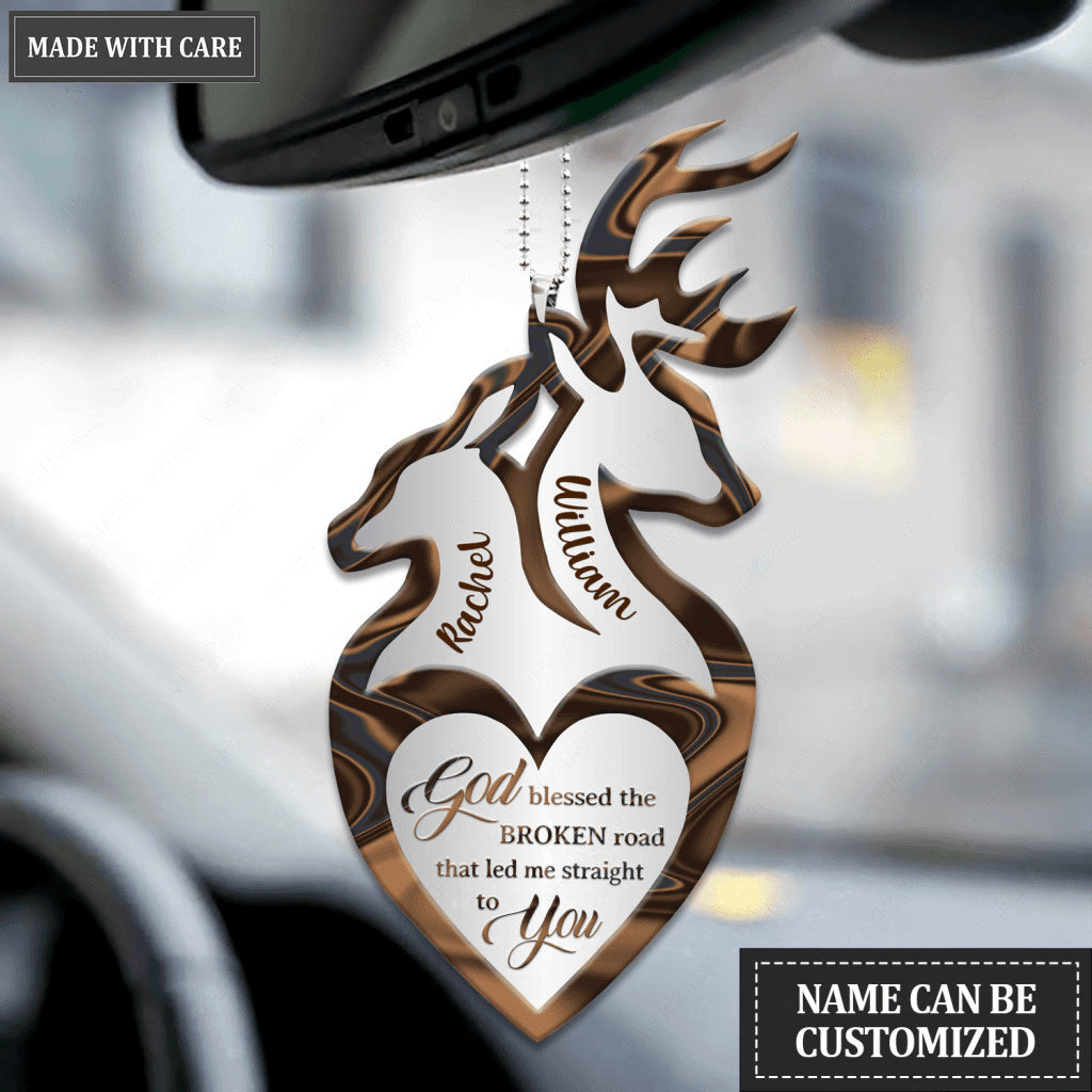Deers With Heart God Blessed Personalized Ornament