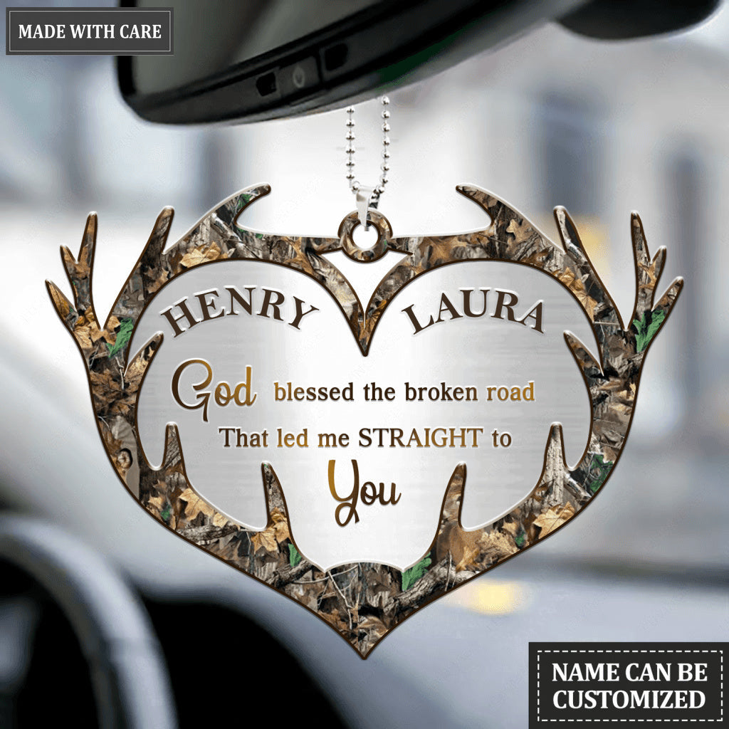Camo Heart Antler Couple God Blessed Personalized Ornament