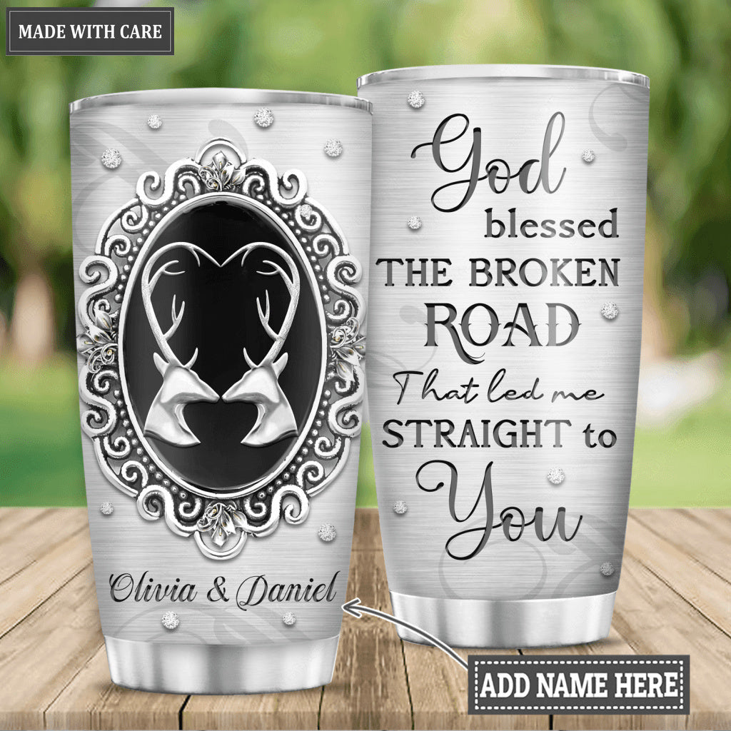 God Blessed Deer Couple Personalized Tumbler