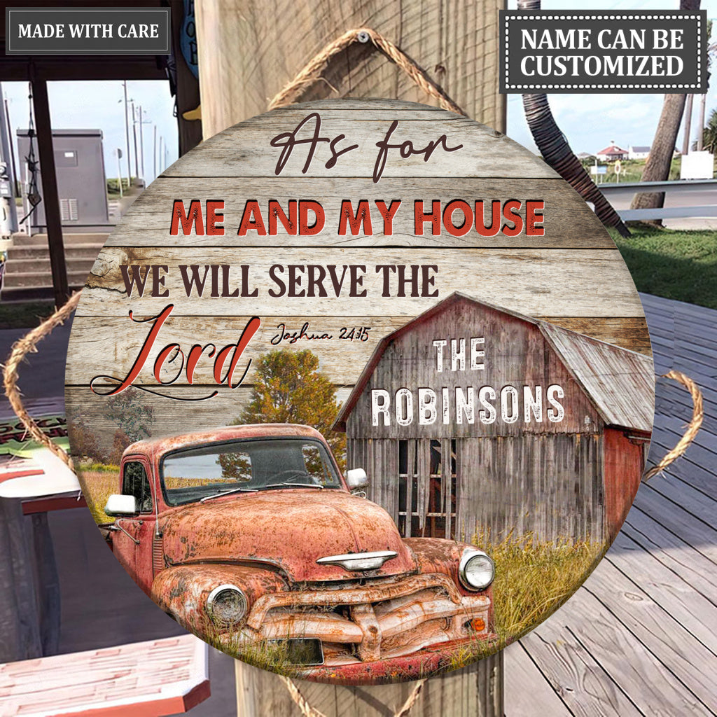 Personalized Serve The Lord Truck Wood Circle Sign