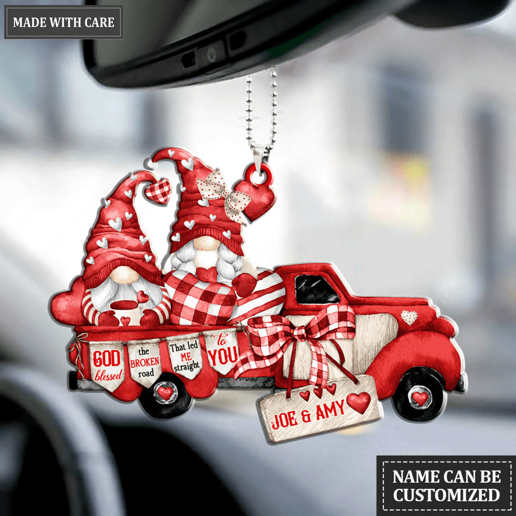 Red Truck Gnome Couple God Blessed Personalized Ornament