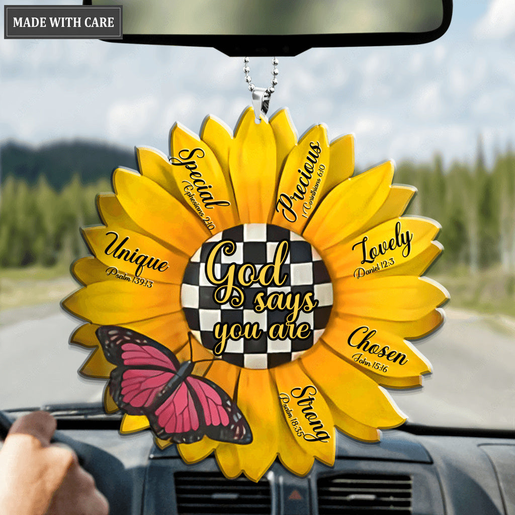 Pink Butterfly Sunflower God Says You Are Ornament