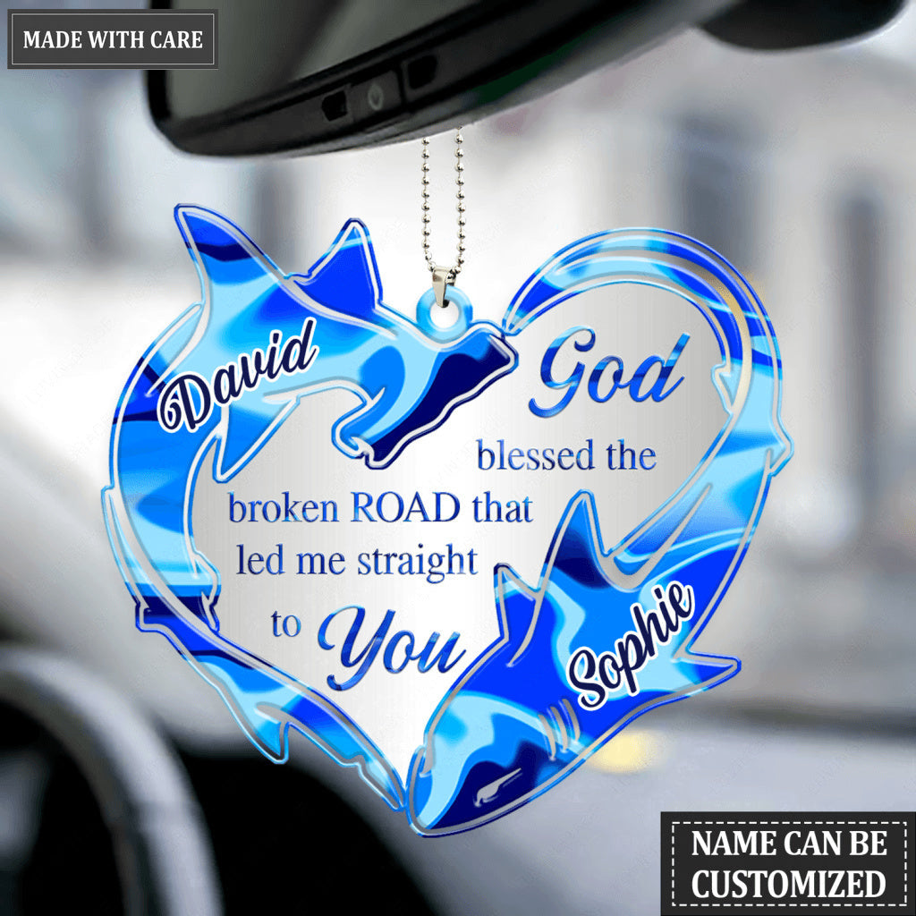 Shark In Heart Shape God Blessed Personalized Ornament