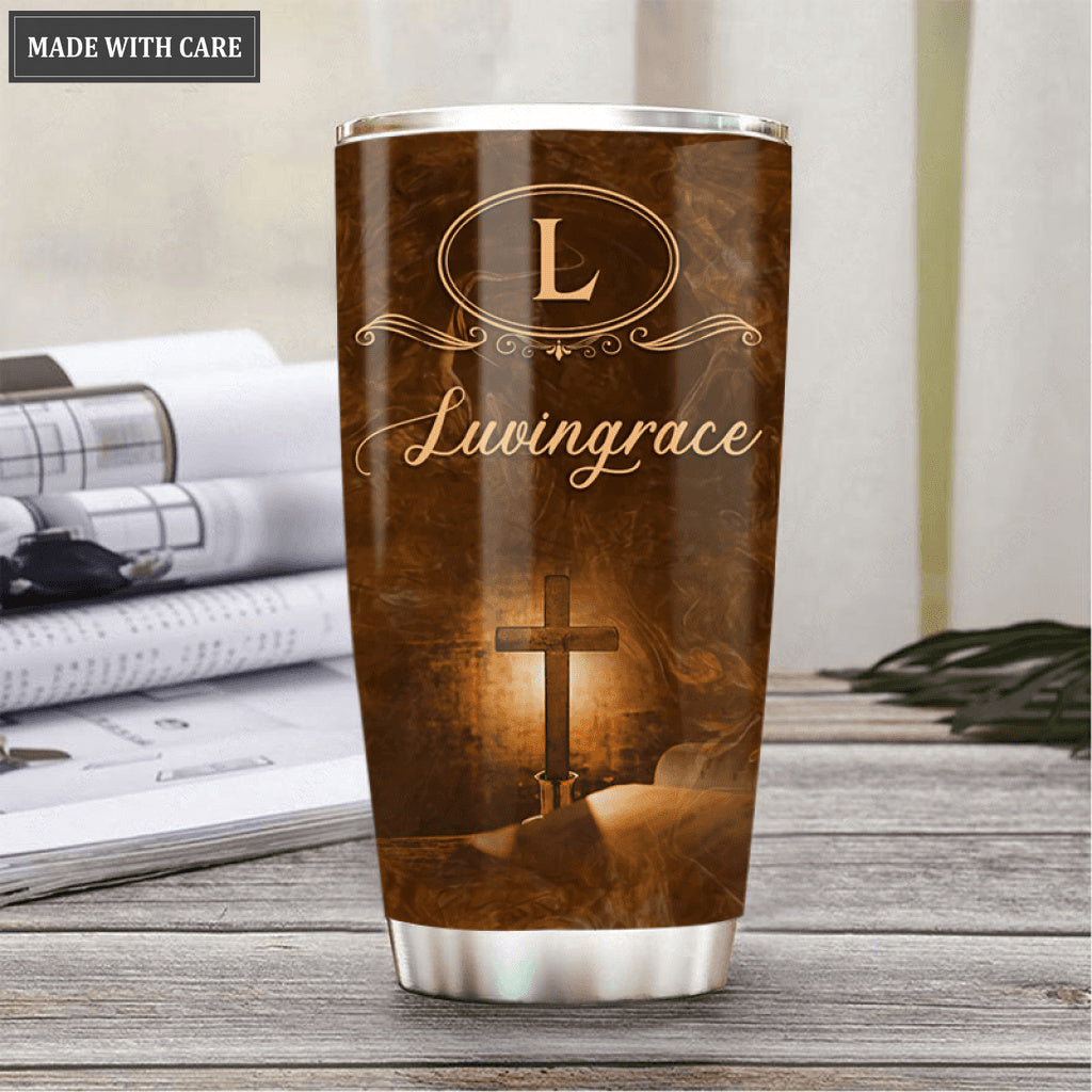Bible And Cross Light As For Me And My House Personalized Tumbler