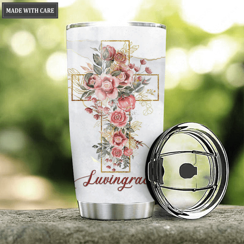 Flower Cross Cardinal As For Me And My House Personalized Tumbler