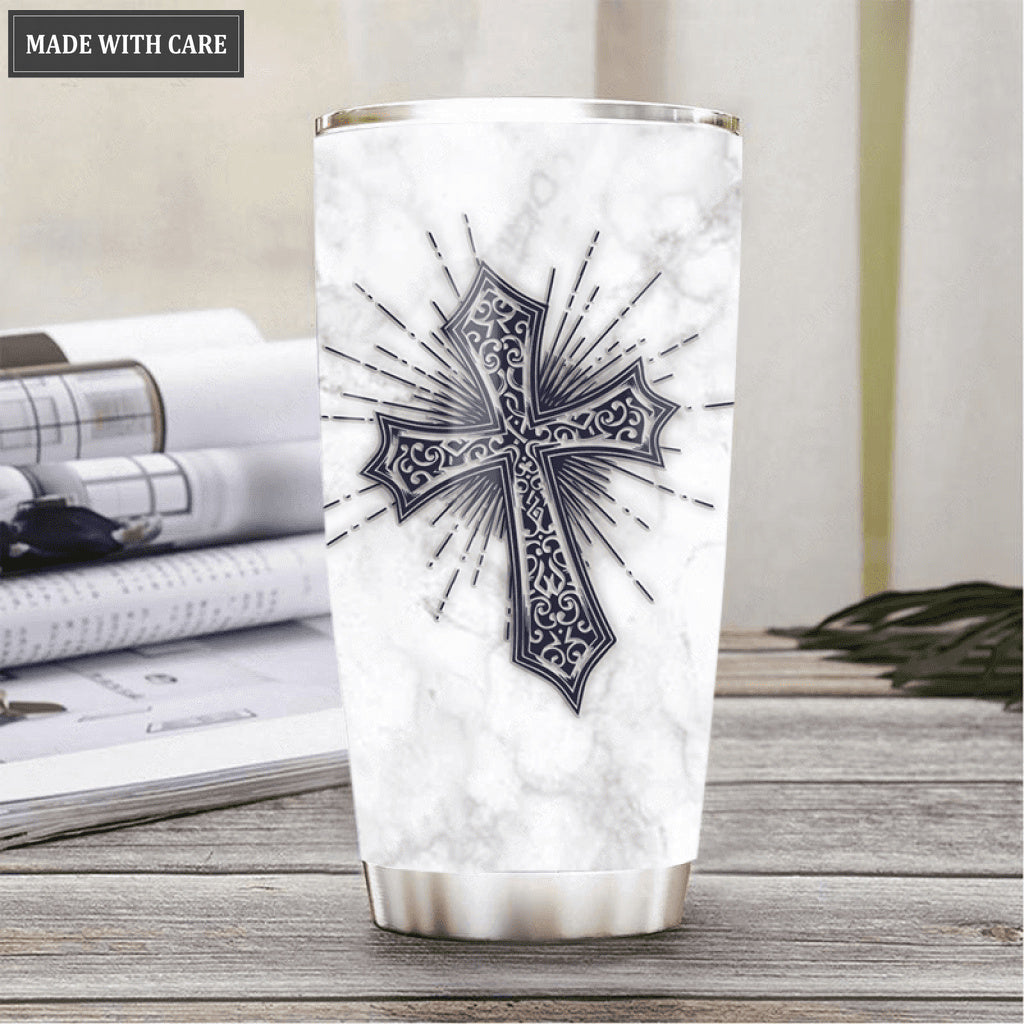 Vintage Elegant White Marble As For Me And My House Personalized Tumbler