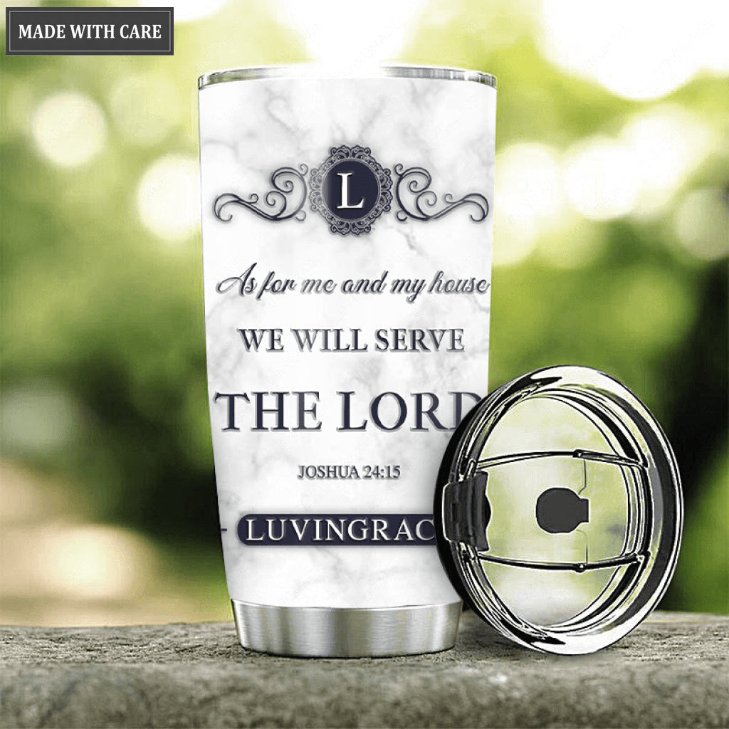 Vintage Elegant White Marble As For Me And My House Personalized Tumbler