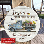 Personalized Take The Wheel Wood Circle Sign