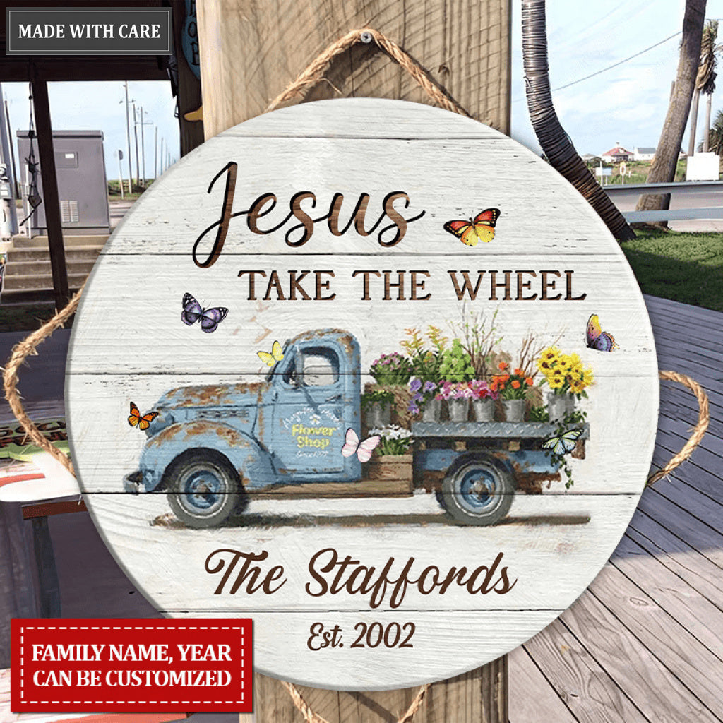 Personalized Take The Wheel Wood Circle Sign
