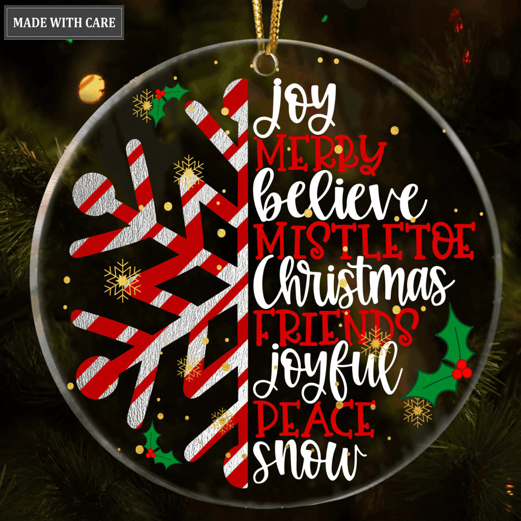 Christmas Candy Snowflake Joy Merry Believe Transparent Ornament