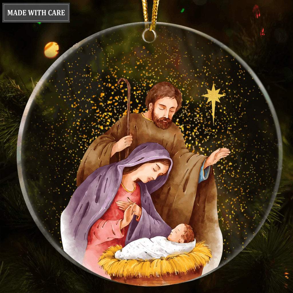 Christmas Glitter Nativity Oh Holy Night Transparent Ornament