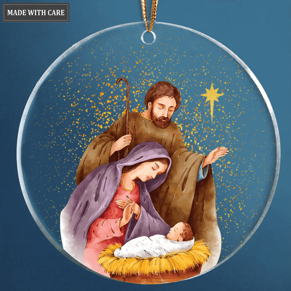 Christmas Glitter Nativity Oh Holy Night Transparent Ornament