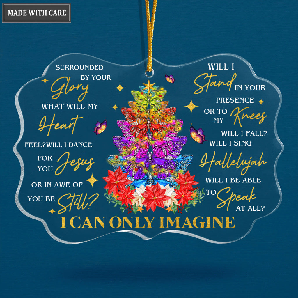 Colorful Butterfly Christmas Pine Surrounded By Your Glory Transparent Ornament