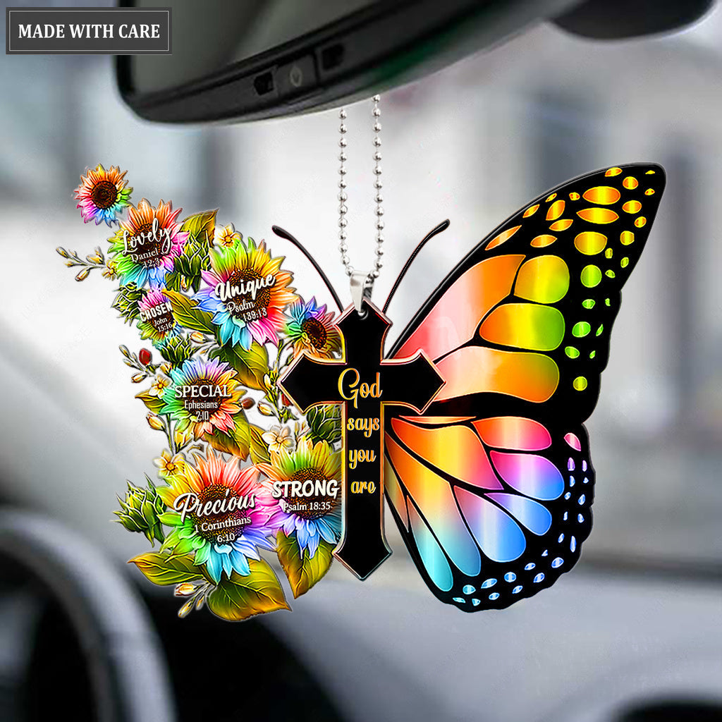Rainbow Butterfly Cross God Says You Are Ornament