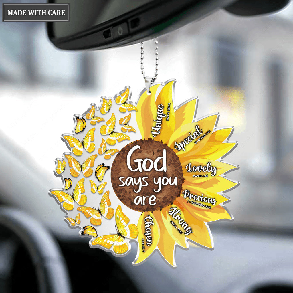 Sunflower and Flying Butterfly God Says You Are Ornament