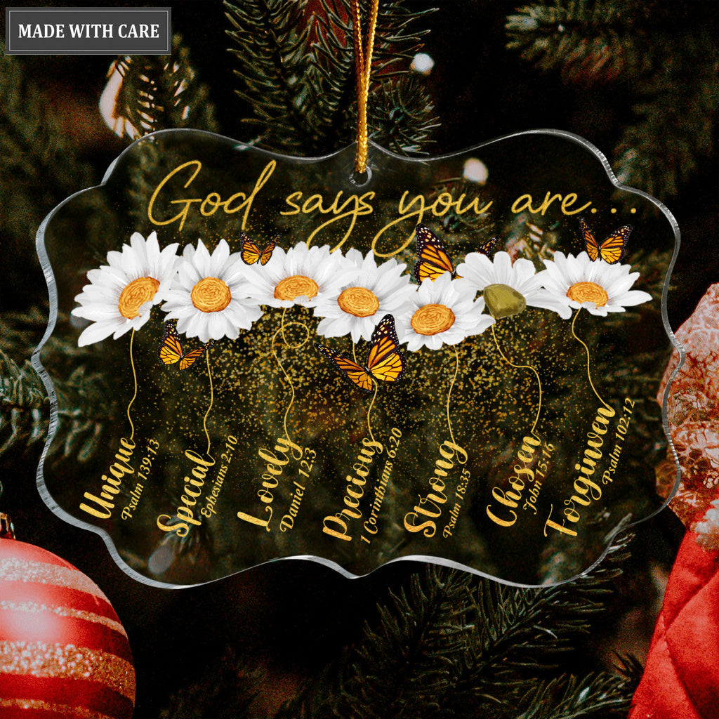 Daisy And Butterlies God Says You Are Transparent Ornament