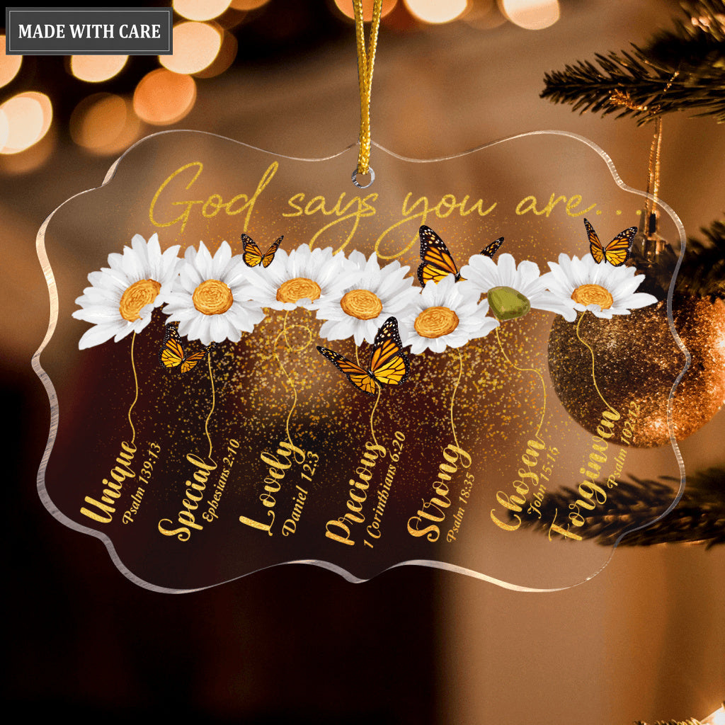 Daisy And Butterlies God Says You Are Transparent Ornament