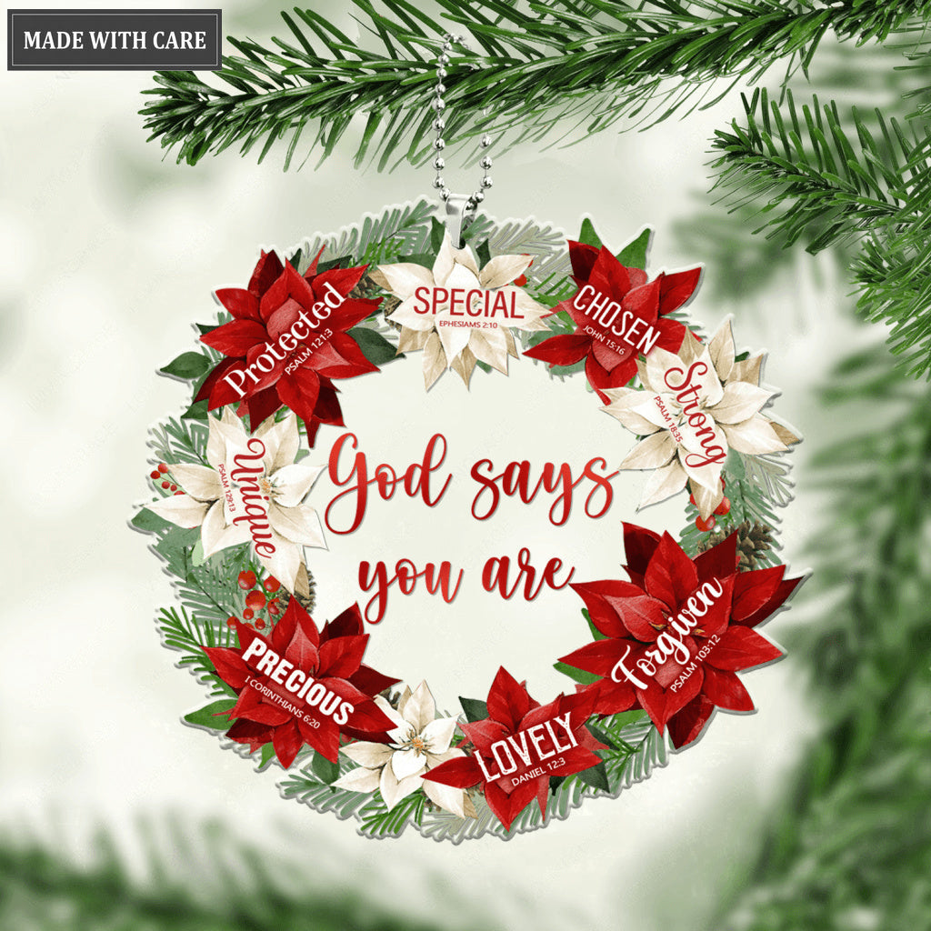 Poinsettia Wreath God Says You Are Ornament