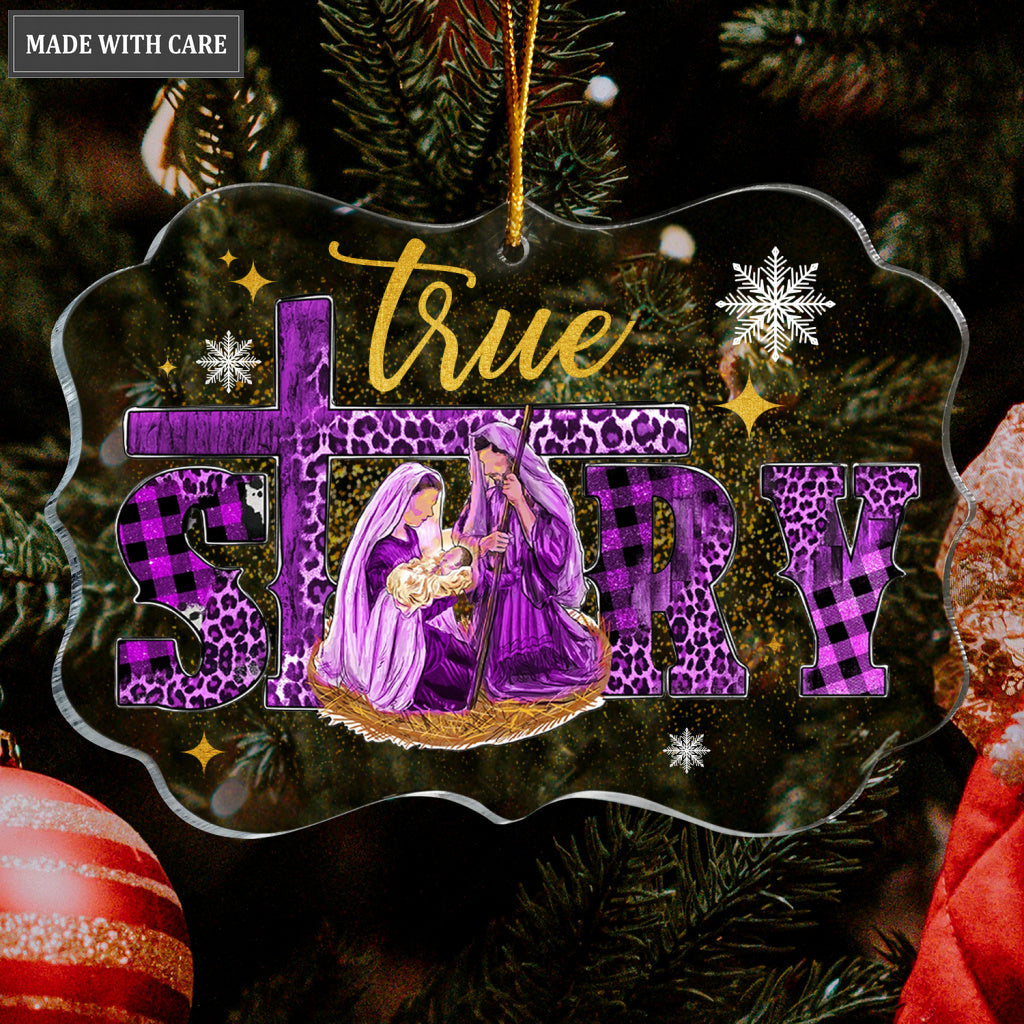 Purple Golden Leopard Tartan True Story Transparent Ornament