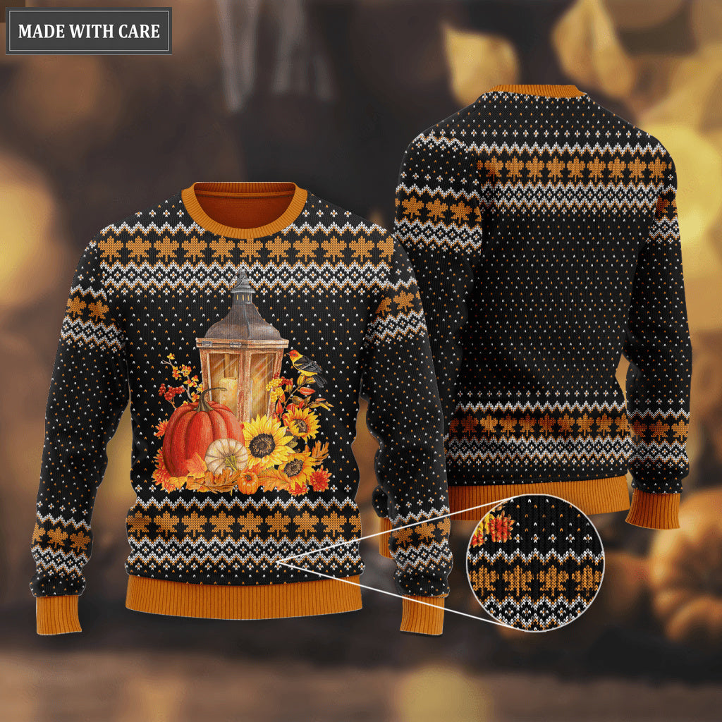 Thanksgiving Maple Pumpkin Floral Wool Knitted Pattern Ugly Sweater