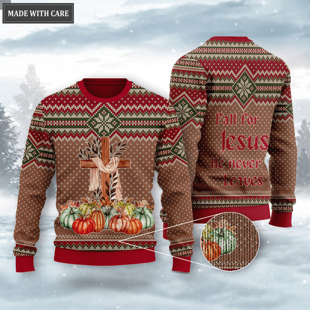 Vintage Thanksgiving Cross Pumpkin Wool Knitted Pattern Ugly Sweater