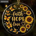 Sunflower Butterfly Glitter Faith Hope Love Transparent Ornament
