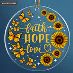 Sunflower Butterfly Glitter Faith Hope Love Transparent Ornament