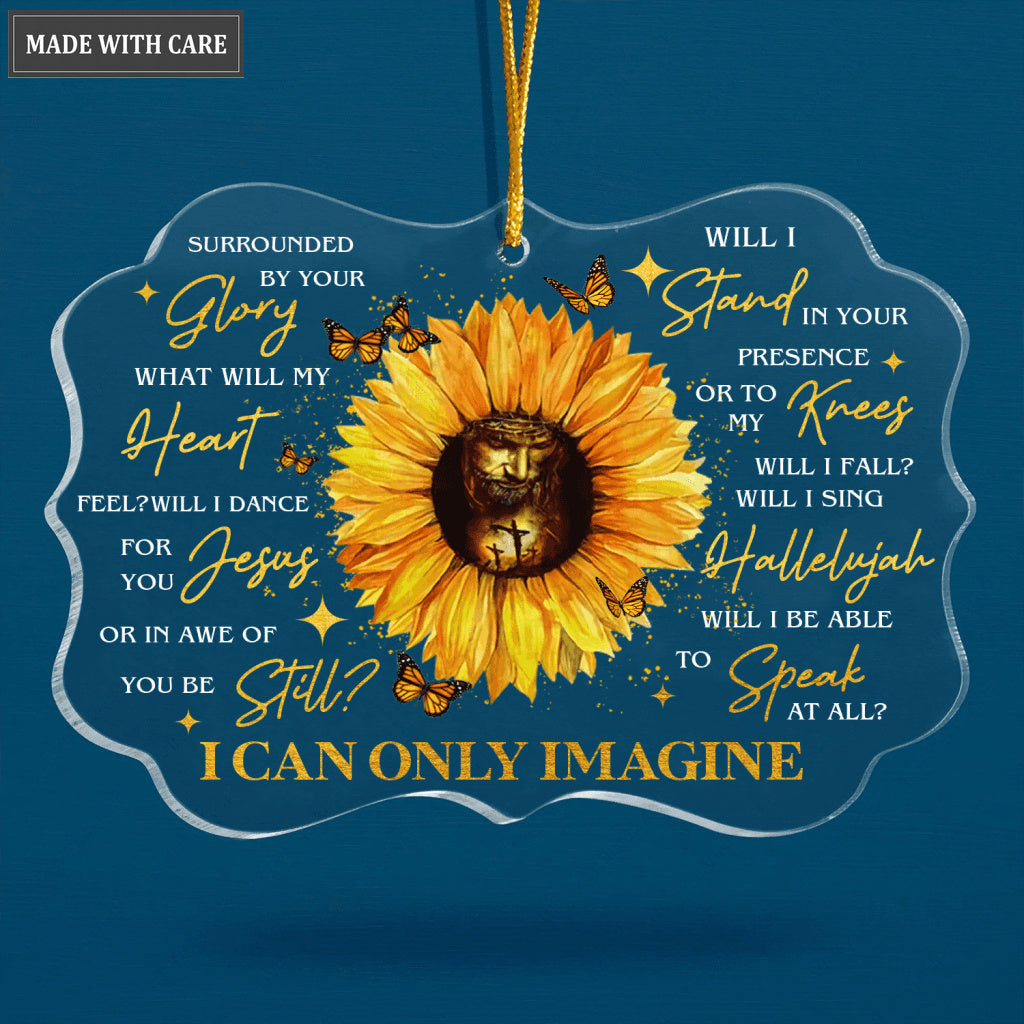 Sunflower Christian Cross Butterfly Surrounded By Your Glory Transparent Ornament
