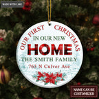 Poinsettia Snow Our First Christmas In Our New Home Personalized Ornament