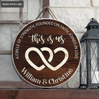 Hearts God Blessed Personalized Wood Circle Sign