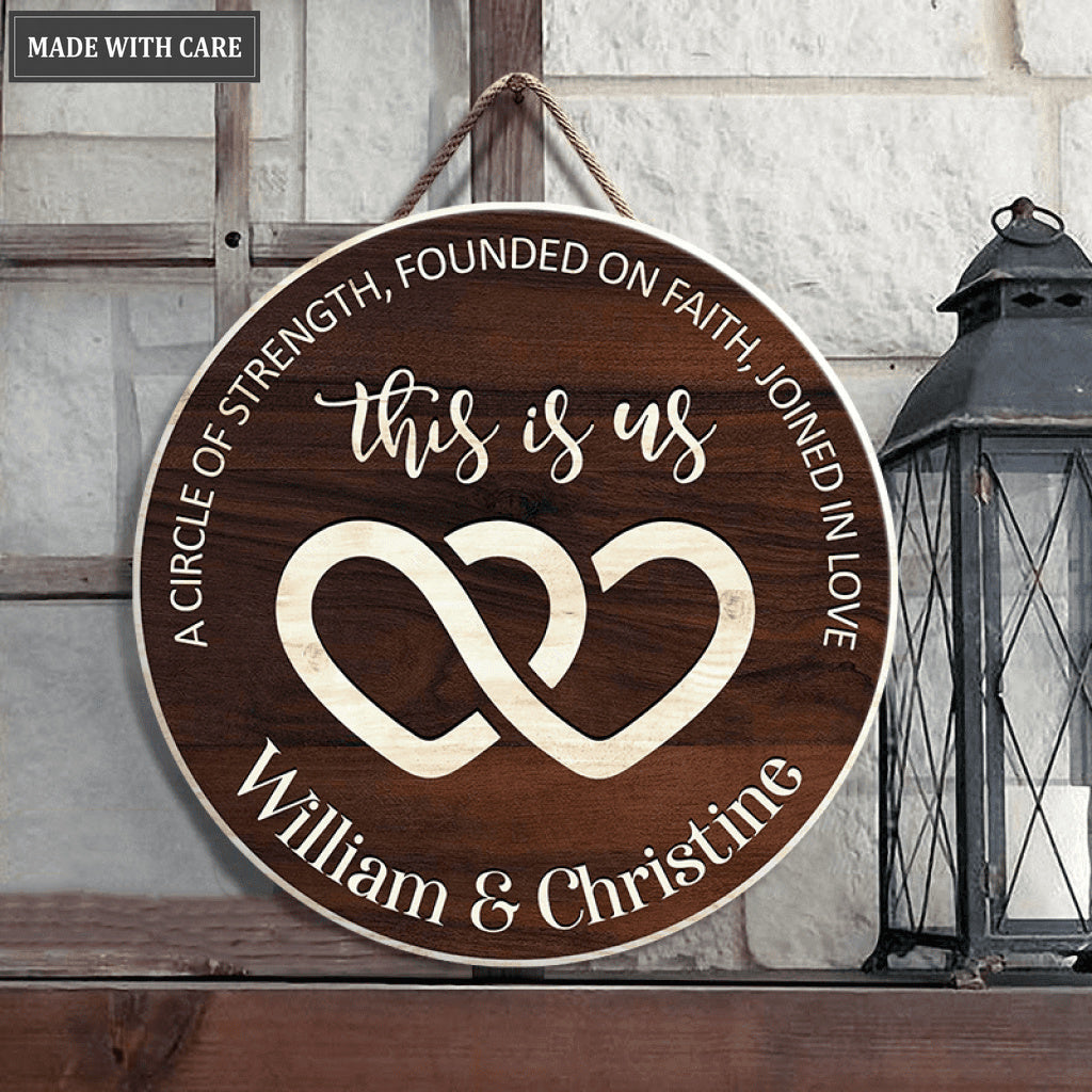 Hearts God Blessed Personalized Wood Circle Sign