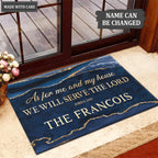 Personalized Chic Navy Blue Gold Serve The Lord Doormat