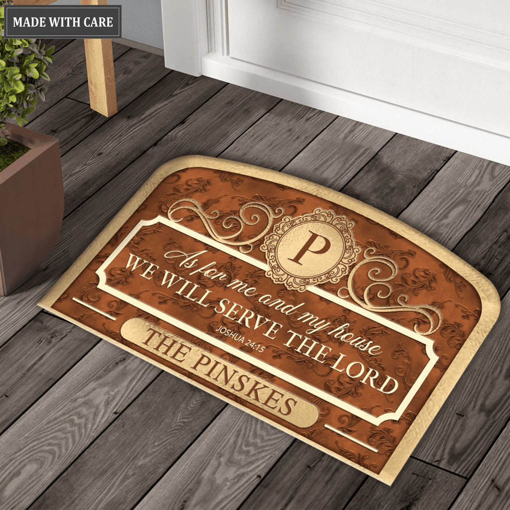 New Family Home Serve The Lord Personalized Shaped Doormat