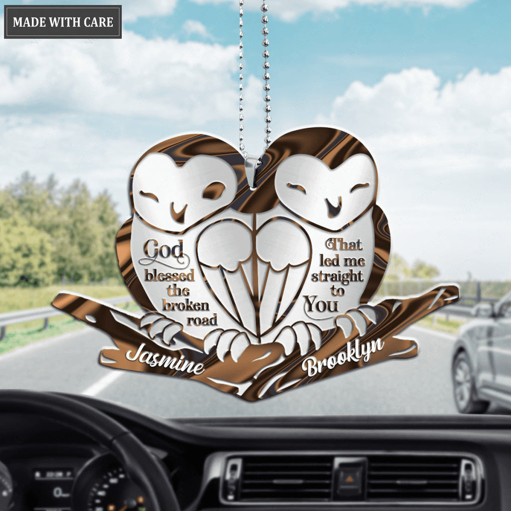 Cute Barn Owl Couple God Blessed Personalized Ornament